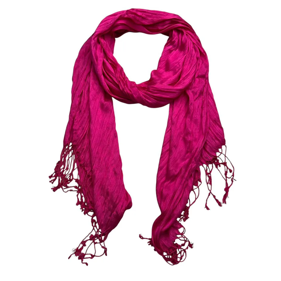 Hot Pink Dyed Crinkle Scarf - Vibrant Textured Scarf 67inchx24inch view 2