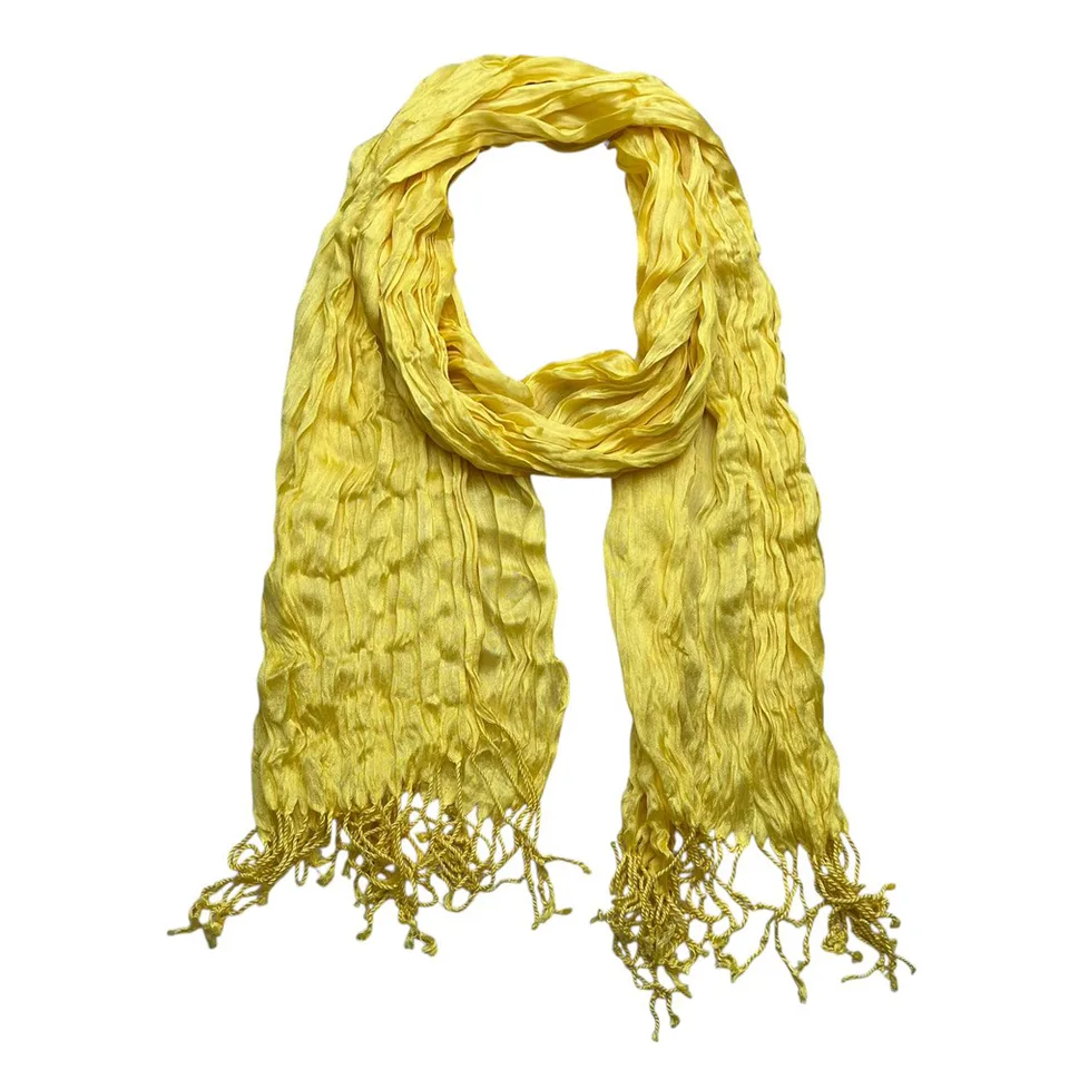 Yellow Dyed Crinkle Scarf - Textured Summer Scarf 67inchx24inch view 3