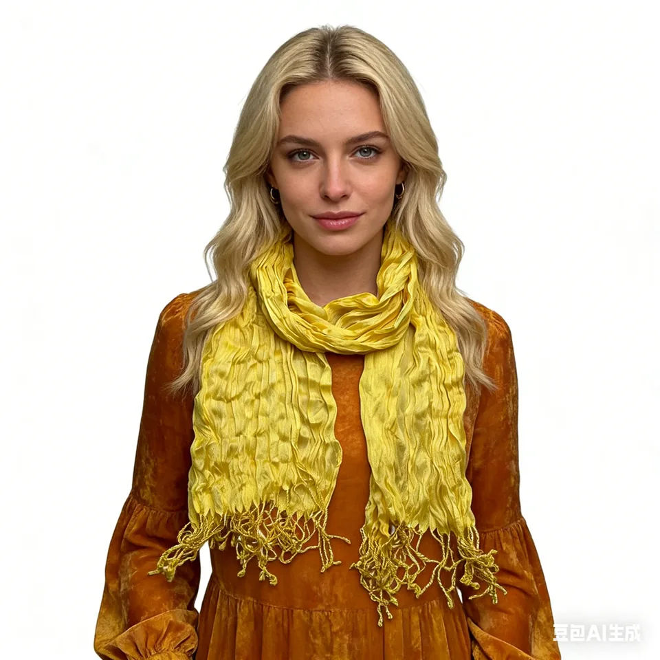 Yellow Dyed Crinkle Scarf - Textured Summer Scarf 67inchx24inch view 4