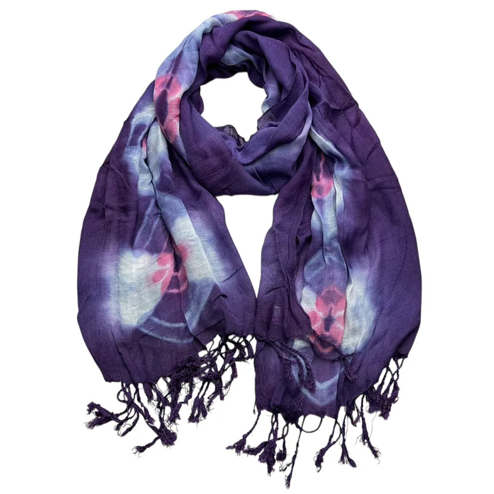 Purple Printed Viscose Scarf - Flowy Boho Scarf 59inchx24inch view 2