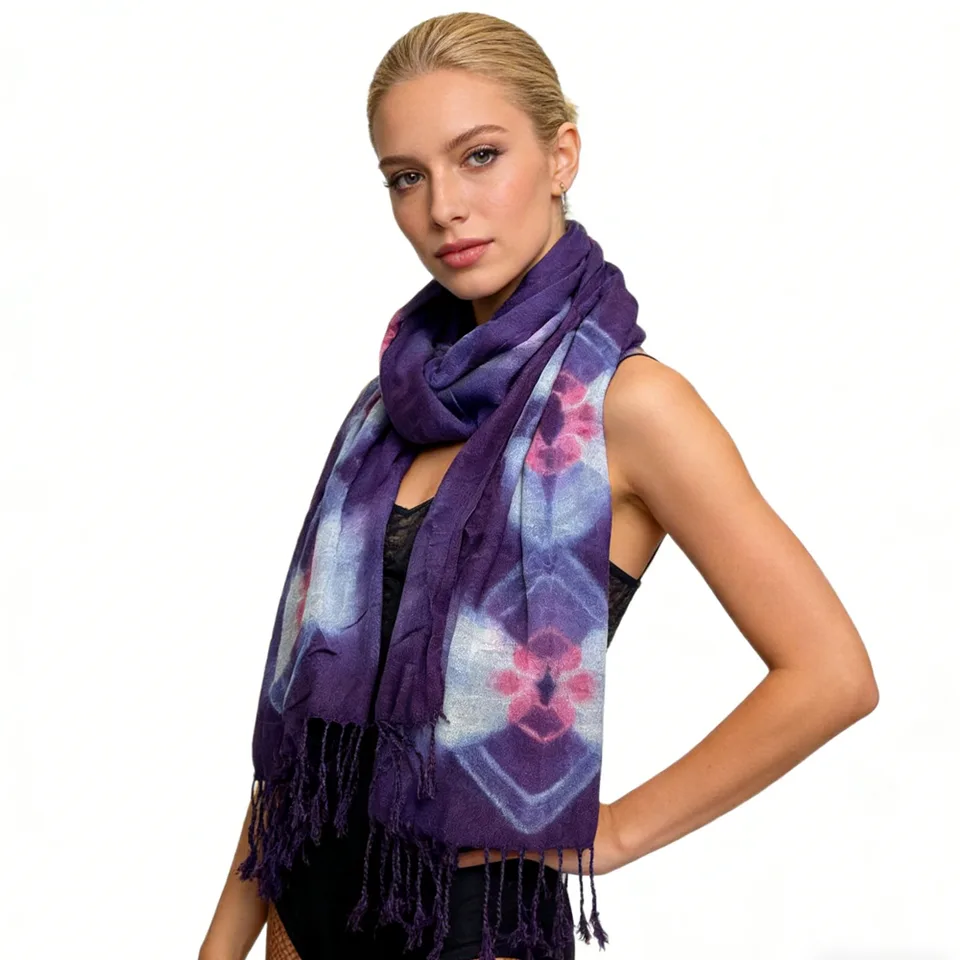 Purple Printed Viscose Scarf - Flowy Boho Scarf 59inchx24inch