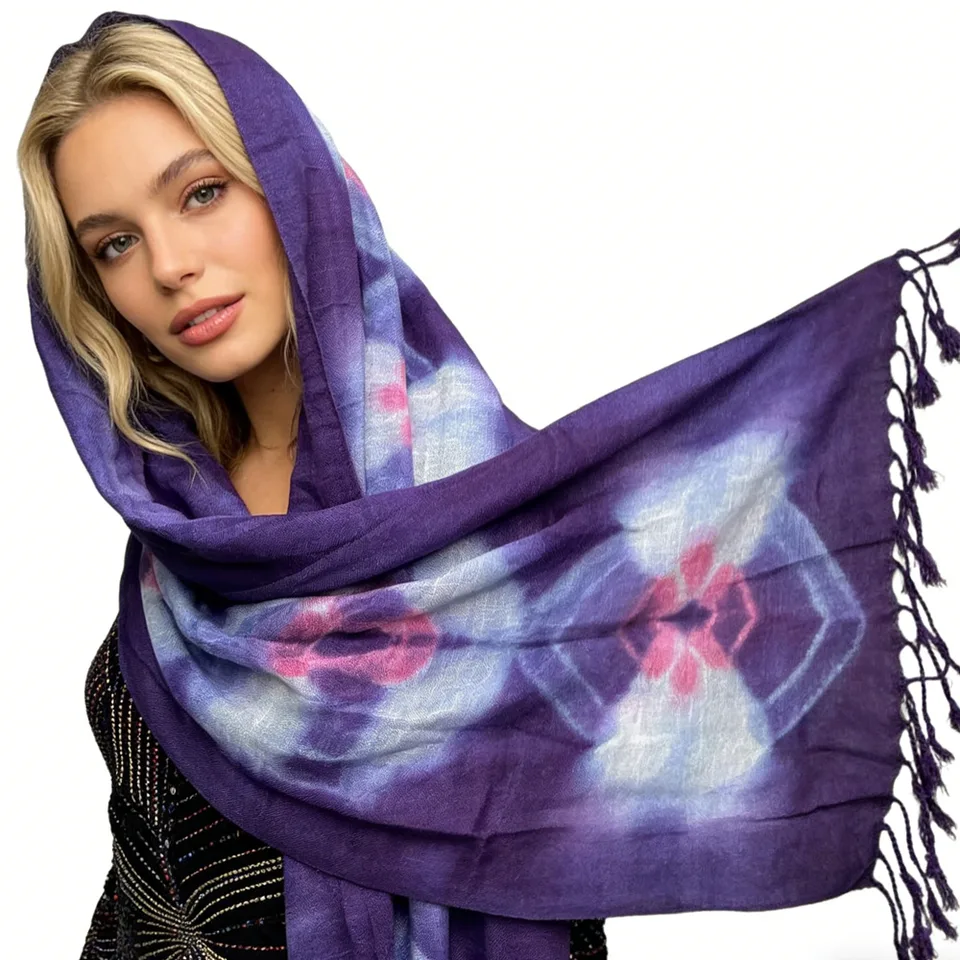 Purple Printed Viscose Scarf - Flowy Boho Scarf 59inchx24inch view 4