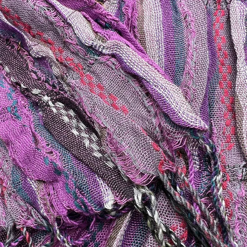 Purple Jacquard Crinkle Scarf - Regal Textured Scarf 70inchx29inch view 3