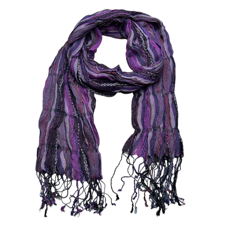 Purple Jacquard Crinkle Scarf - Regal Textured Scarf 70inchx29inch view 2