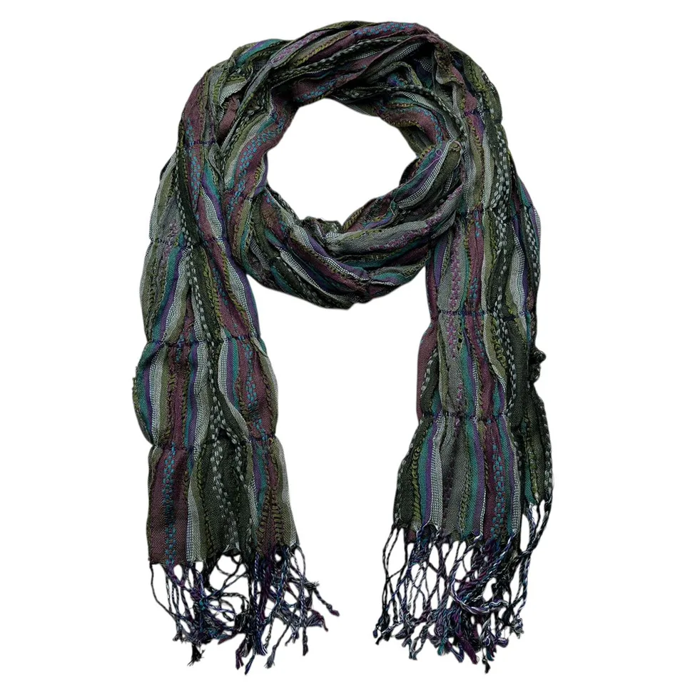 Olive Jacquard Crinkle Scarf - Textured Utility Scarf 70inchx29inch view 4