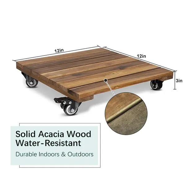 12inch*12inch Square Wooden Plant Cart: Natural Beauty, Easy Mobility, Perfect For Gardening view 3
