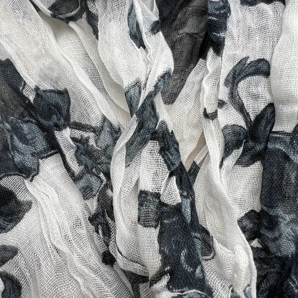 Black & White Printed Crinkle Scarf - Graphic Textured Scarf 63inchx23inch view 3