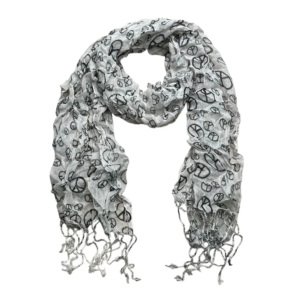 Black & White Print Viscose Scarf - Geometric Pattern Scarf 63inchx22inch view 2