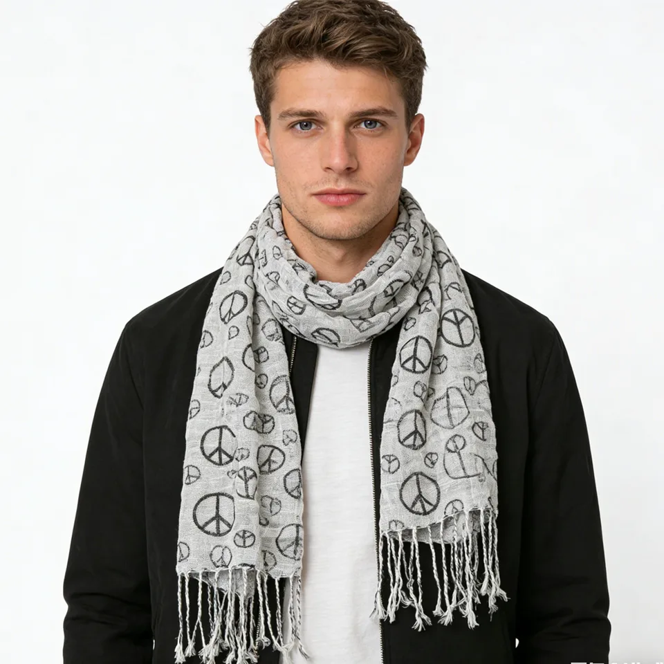 Black & White Print Viscose Scarf - Geometric Pattern Scarf 63inchx22inch view 3