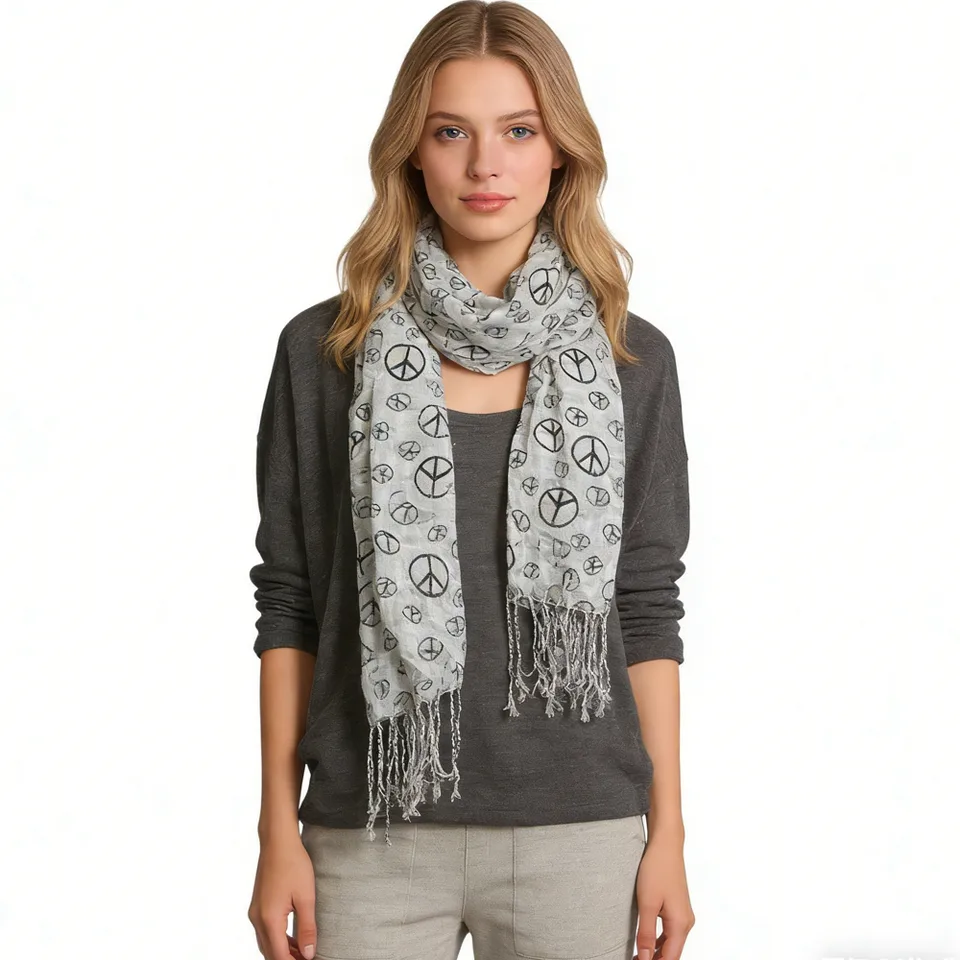 Black & White Print Viscose Scarf - Geometric Pattern Scarf 63inchx22inch