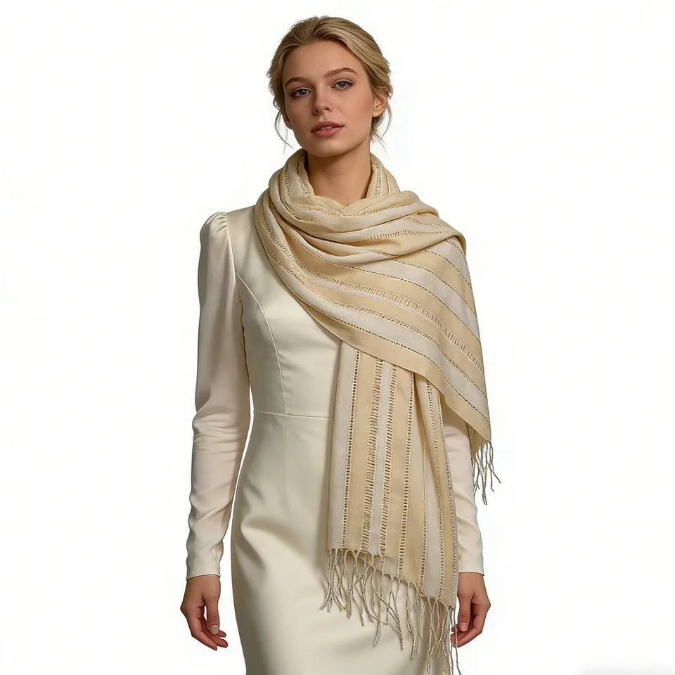 Khaki And Black Crinkle Polyester Scarf - Textured Casual Scarf 71inchx17.5inch