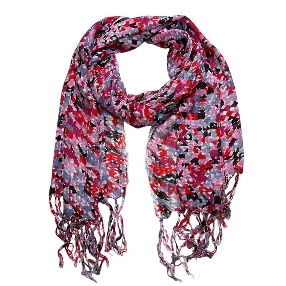 Red Printed Viscose Scarf - Flowy Long Scarf For Dresses 67inchx24inch view 4