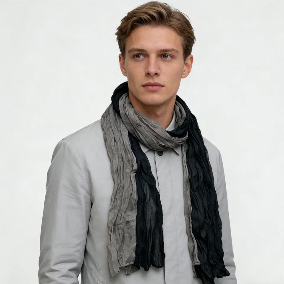 Khaki Yarn-Dyed Polyester Scarf - Classic Long Scarf 69inchx26inch view 4