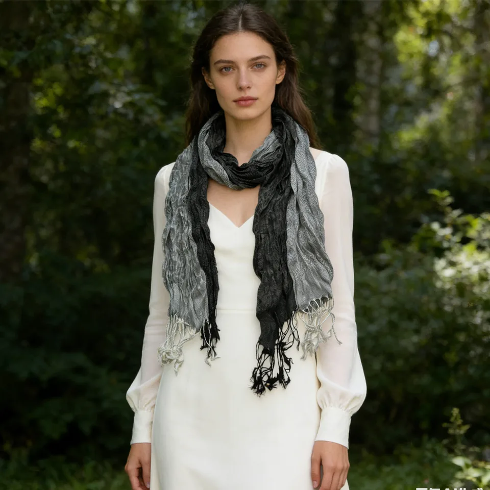 Jacquard Polyester Long Scarf For Women - Grey Winter Accessory 71inchx28inch view 3