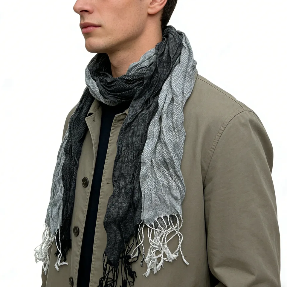 Jacquard Polyester Long Scarf For Women - Grey Winter Accessory 71inchx28inch view 4