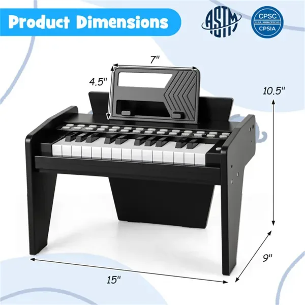 25 Keys Mini Digital Piano For Kids Age 3+, Lighted Teaching Mode With 6 Tones & 15 Demo Songs-Black view 3