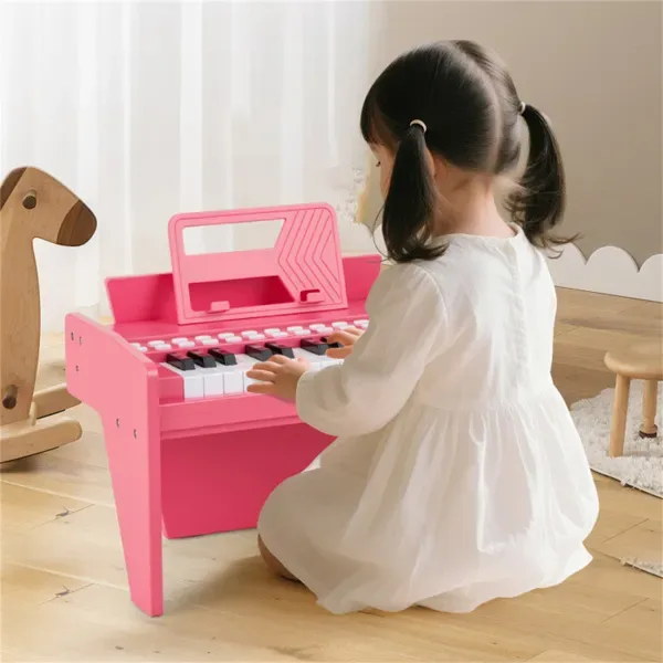 25 Keys Mini Digital Piano For Kids Age 3+, Lighted Teaching Mode With 6 Tones & 15 Demo Songs-Pink view 2
