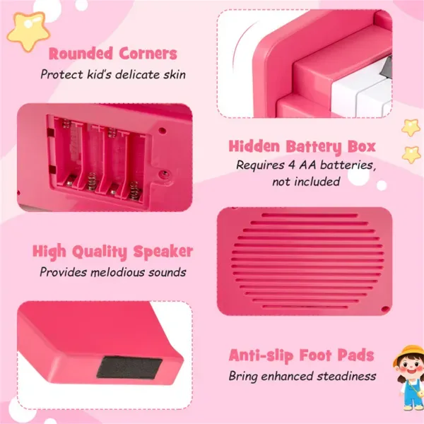 25 Keys Mini Digital Piano For Kids Age 3+, Lighted Teaching Mode With 6 Tones & 15 Demo Songs-Pink view 4