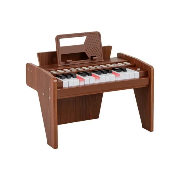 25 Keys Mini Digital Piano For Kids Age 3+, Lighted Teaching Mode With 6 Tones & 15 Demo Songs-Brown view 3