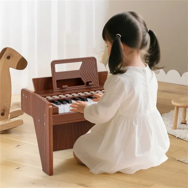 25 Keys Mini Digital Piano For Kids Age 3+, Lighted Teaching Mode With 6 Tones & 15 Demo Songs-Brown view 4
