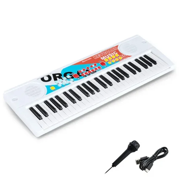 49 Keys Kids Electronic Keyboard With Microphone, 8 Tones & Rhythms Educational Music Toy For Age 3+ - White view 2