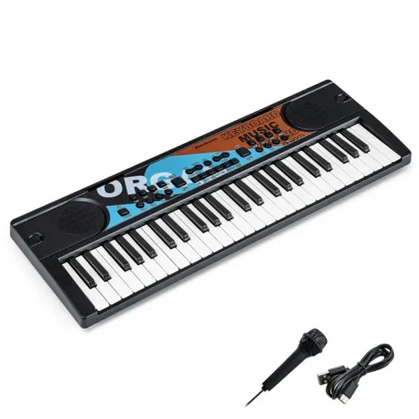 49 Keys Kids Electronic Keyboard With Microphone, 8 Tones & Rhythms Educational Music Toy For Age 3+ - Black view 3