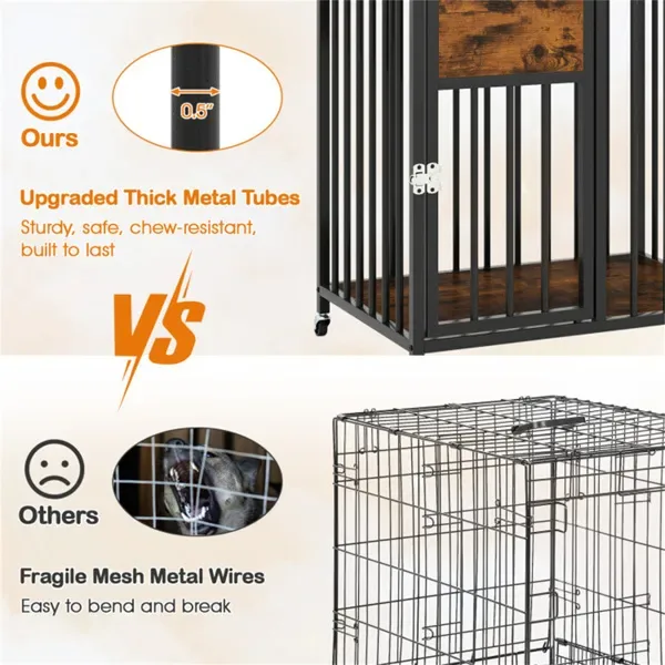 2-in-1 Dog Crate Furniture With Thickened Metal Tubes, Lockable Wheels Pet Kennel For Small Dogs view 3