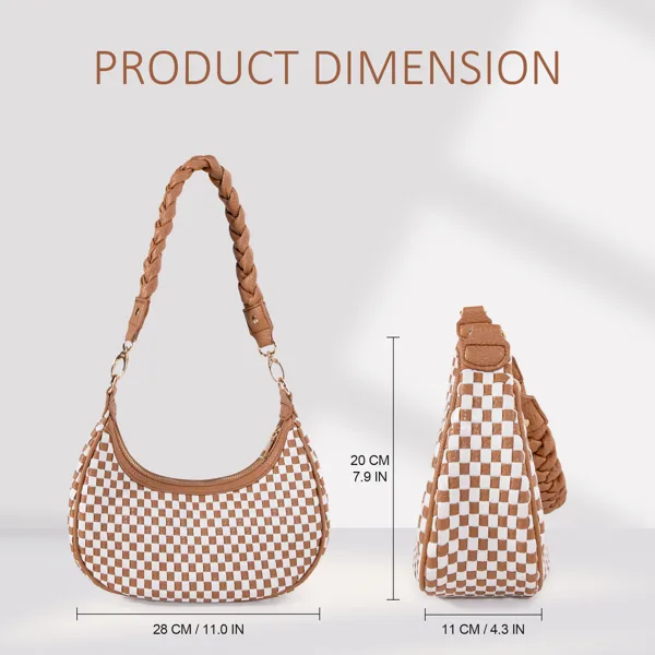 Women Woven Hobo Handbag For Women Fashion Vegan Leather Tote Bag For Women-Brown view 3