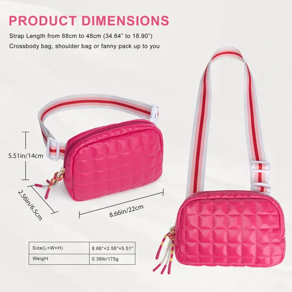 Puffer Bag Quilted Belt Bag Small Puffy Fanny Pack For Woman Running Traveling Hiking Workout Sports With Adjustable Strap-Rose view 4