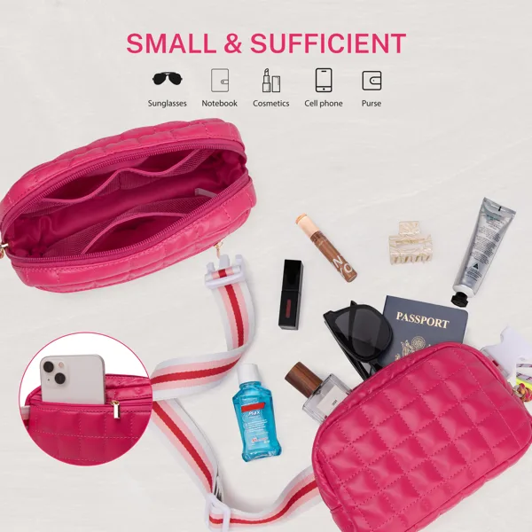 Puffer Bag Quilted Belt Bag Small Puffy Fanny Pack For Woman Running Traveling Hiking Workout Sports With Adjustable Strap-Rose view 3