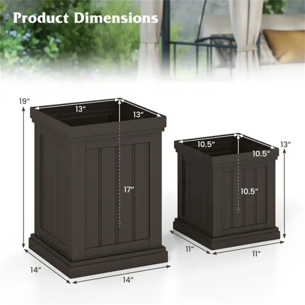 Set Of 2 Stackable PP Planters With Efficient Drainage Holes, Weather-Resistant Flower Pots For Indoor Outdoor Use view 2