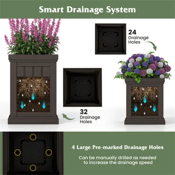 Set Of 2 Stackable PP Planters With Efficient Drainage Holes, Weather-Resistant Flower Pots For Indoor Outdoor Use view 4