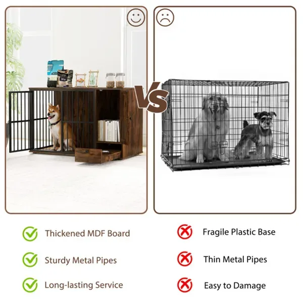Coffee 2-in-1 Dog Crate End Table With Pull-Out Feeder, Chew-Resistant Metal Tube Pet Furniture For Small & Medium Dogs view 4