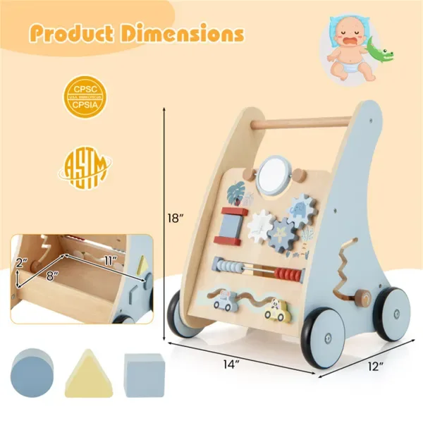 Multi-Functional Baby Activity Walker, Anti-O-Leg Design Wooden Walker With Storage For Toddlers view 4