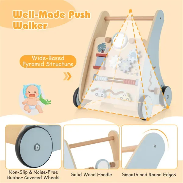 Multi-Functional Baby Activity Walker, Anti-O-Leg Design Wooden Walker With Storage For Toddlers view 3