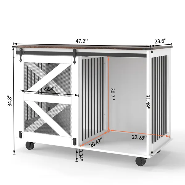 47.2" Mobile Dog Crate With Flip-Top Feeding Door, Dual-Access & 5 Caster System (2 Locking), Side Hooks - Multi-Functional Pet view 3