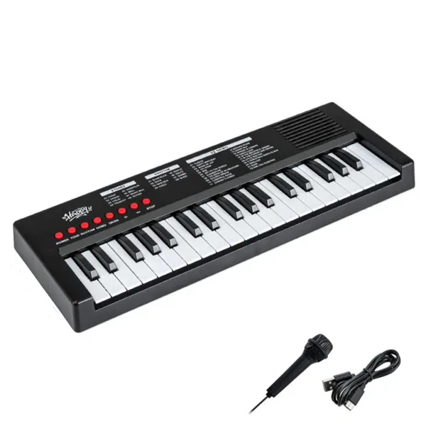 Black 37 Keys Kids Electronic Keyboard With Microphone, 8 Tones & 8 Rhythms Piano Toy For Ages 3+ view 2