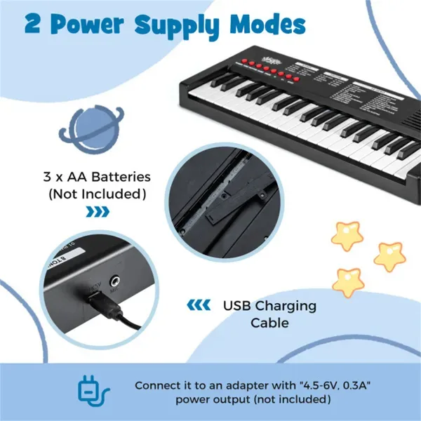 Black 37 Keys Kids Electronic Keyboard With Microphone, 8 Tones & 8 Rhythms Piano Toy For Ages 3+ view 4