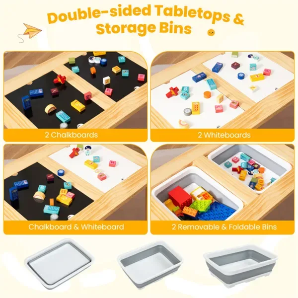 All-in-One Kids Activity Table And Chairs Set, Pine Wood Sensory Table With Foldable Storage Bins, Chalkboard & Whiteboard For Ages 3+ view 2