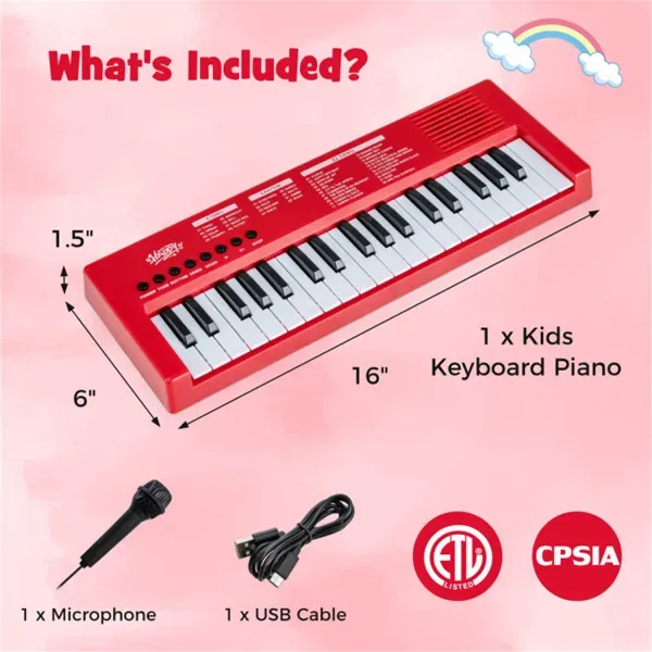 Red 37 Keys Kids Electronic Keyboard With Microphone, 8 Tones & 8 Rhythms Piano Toy For Ages 3+ view 3