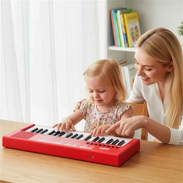 Red 37 Keys Kids Electronic Keyboard With Microphone, 8 Tones & 8 Rhythms Piano Toy For Ages 3+ view 4