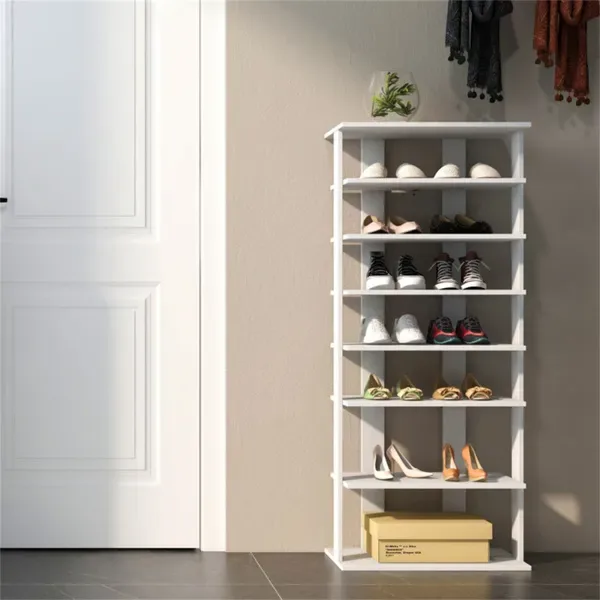 7-Tier Double-Row Shoe Rack With Adjustable Shelves, Anti-Tipping Narrow Storage Rack For Entryway Closet-White view 4