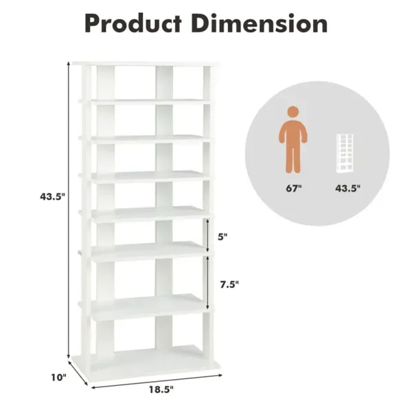 7-Tier Double-Row Shoe Rack With Adjustable Shelves, Anti-Tipping Narrow Storage Rack For Entryway Closet-White view 2