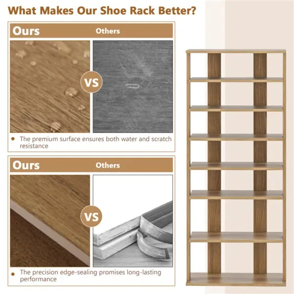 7-Tier Double-Row Shoe Rack With Adjustable Shelves, Anti-Tipping Narrow Storage Rack For Entryway Closet-Natural view 3