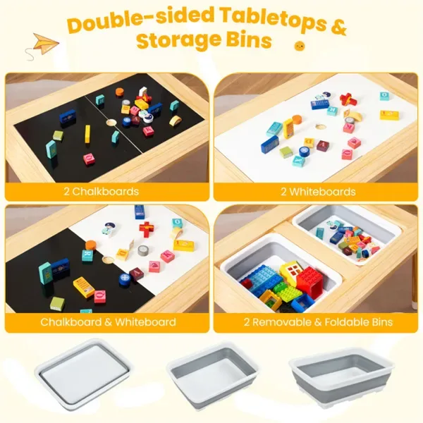 All-in-One Kids Activity Table And Chairs Set, Pine Wood Sensory Table With Foldable Storage Bins For Ages 3+ view 2