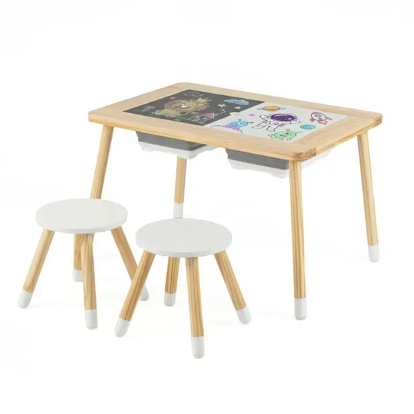 All-in-One Kids Activity Table And Chairs Set, Pine Wood Sensory Table With Foldable Storage Bins For Ages 3+ view 4