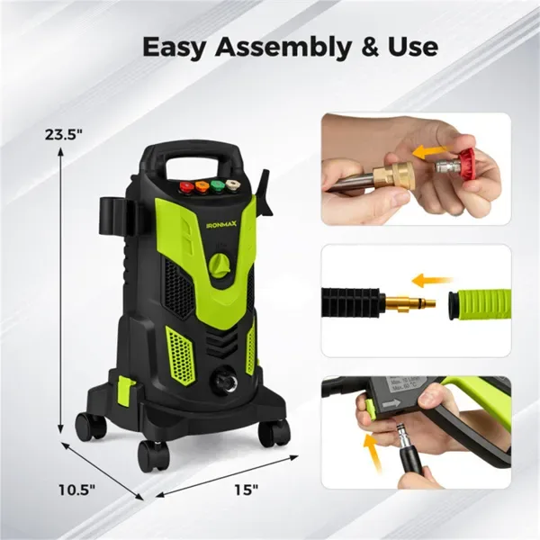 Green Black 2300 PSI Electric Pressure Washer With 4 Quick-Connect Nozzles & Soap Bottle, 1900W High-Power Cleaner For Driveway Patio view 3