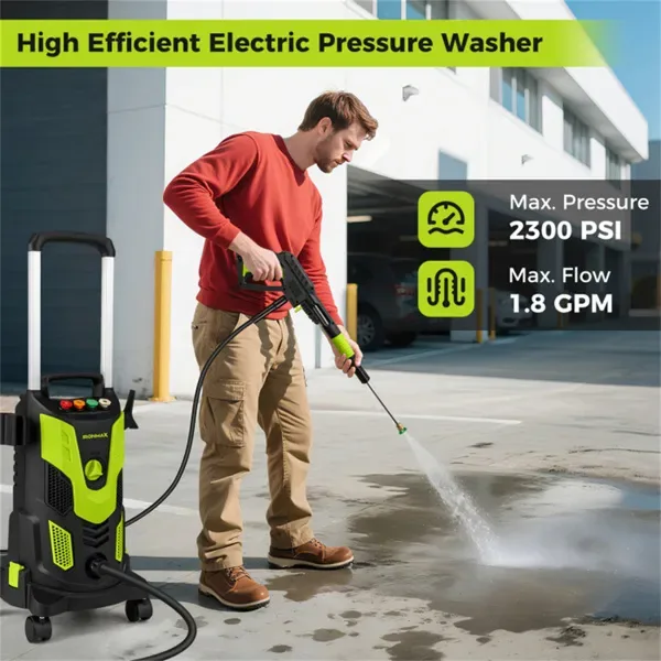 Green Black 2300 PSI Electric Pressure Washer With 4 Quick-Connect Nozzles & Soap Bottle, 1900W High-Power Cleaner For Driveway Patio view 4
