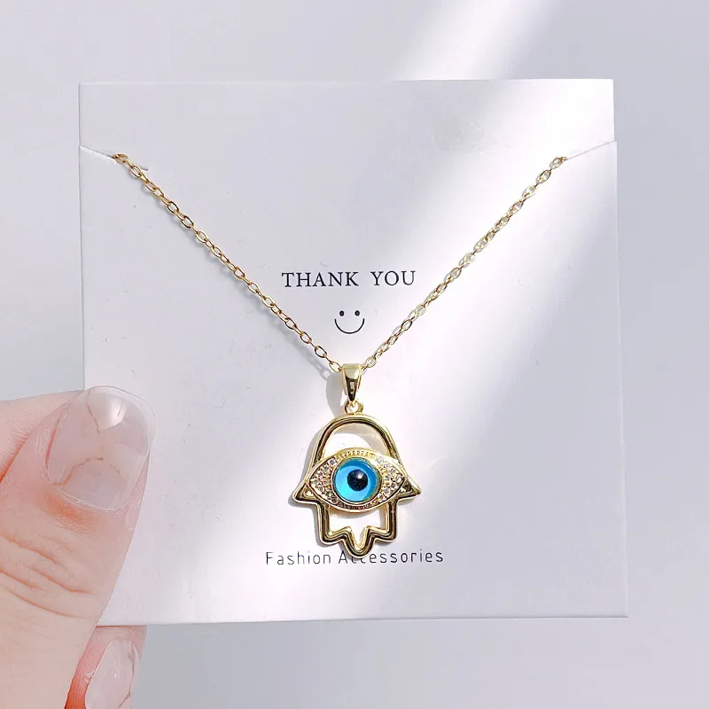 Evil Eye Hamsa Hand Necklace For Women, Protection Amulet Pendant With Titanium Steel view 2