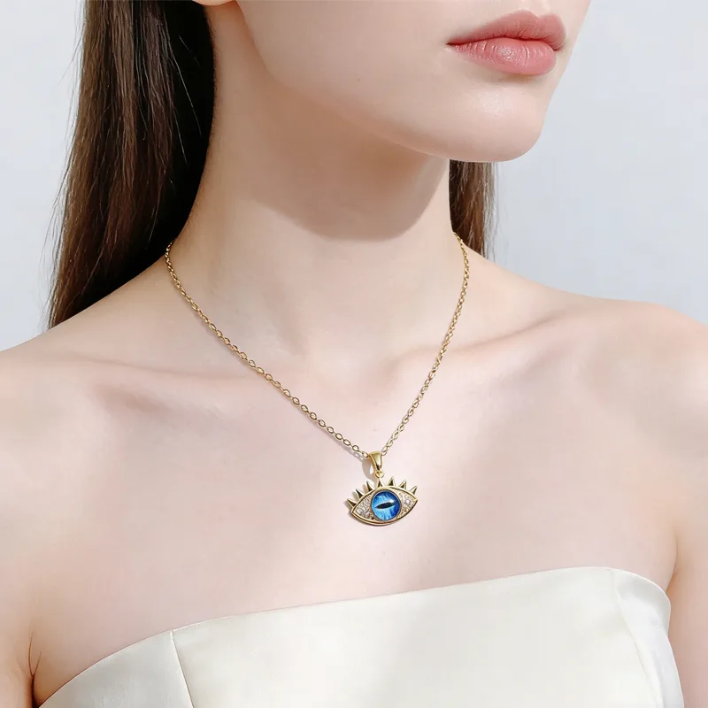 Evil Eye Hamsa Hand Necklace For Women, Protection Amulet Pendant With Titanium Steel view 4